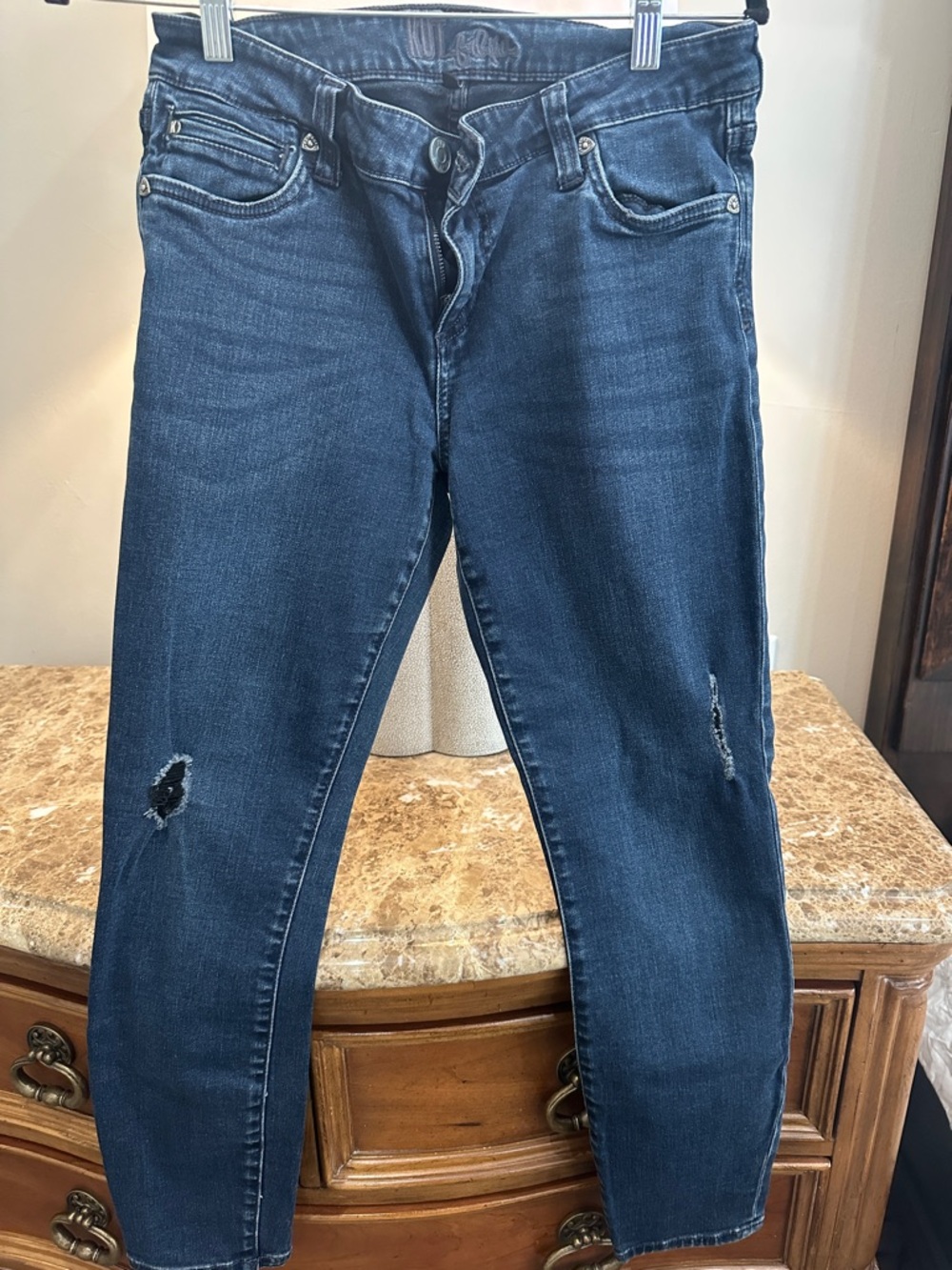 Kut from the Kloth Dark Blue Skinny Distressed Jeans
